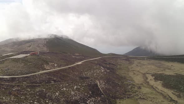 Aerial drone view of Vale Glaciar do Zezere valley in Serra Estrela, Portugal alt