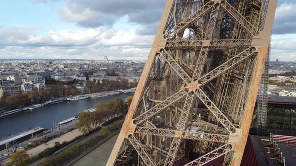 Drone View of the Stairs and Elevator Inside the Structures of the Eiffel Tower