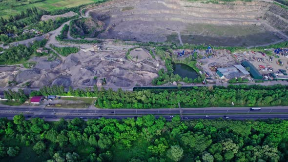 The Aerial View of Huge Granite Quarry Mine alt