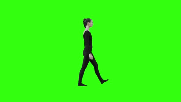 Girl Power Walking Then Turning Fast and Stops with Green Screen. alt