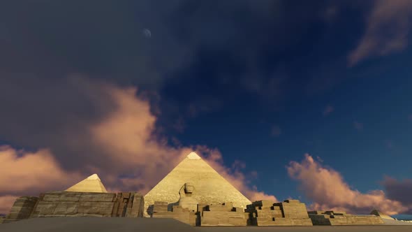 Egyptian Pyramids And Moving Clouds