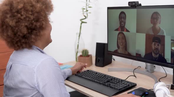 Multiracial people talking on a video call with computer - Concept of social distance and technology