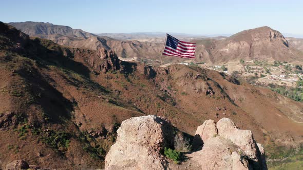Presidential Election Concept Aerial. Red Blue and White Striped Flag in Wind alt