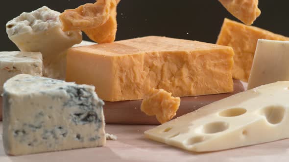 Variety of cheese in super slow motion.  Shot on Phantom Flex 4K high speed camera.