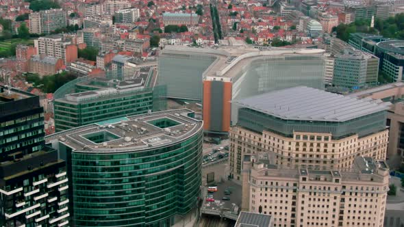 Aerial View of Brussels Downtown with European Commission Berlaymont Building
