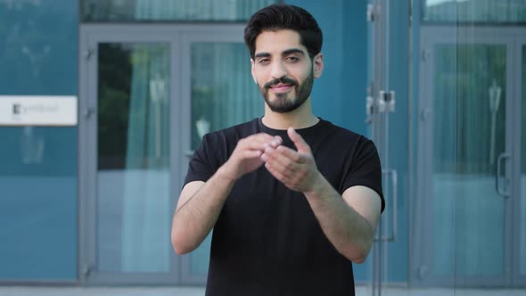 Overjoyed Confident Serious Male Coworker Applauding Feeling Euphoric Celebrating Victory alt