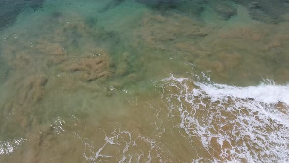 Aerial Drone Footage of Surfers Waiting for the Next Ride on the Big Ocean Wave on Beautiful Aerial