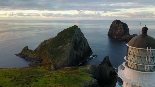 Aerial footage of beautiful lighthouse in New Zealand