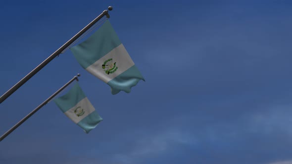 Guatemala  Flags In The Blue Sky - 4K