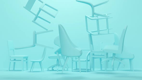 3D composition with chairs in the wall. Minimal modern motion design. alt