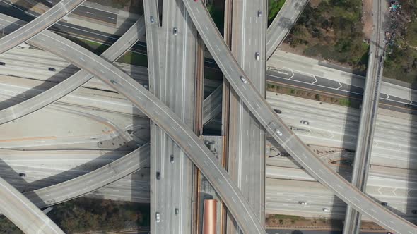 AERIAL: Spectacular Overhead Shot of Judge Pregerson Highway Showing Multiple Roads, Bridges alt