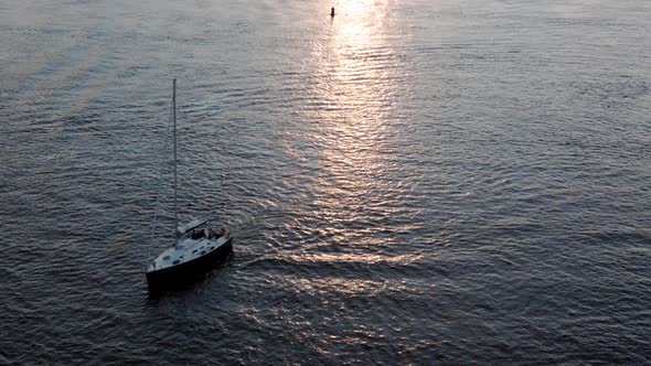 Top Aerial View Moving Fishing Boat Ocean alt