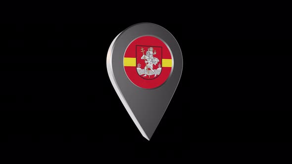 3d Animation Map Navigation Pointer With Flag Of Vilnius (Lithuania) With Alpha Channel - 4K alt