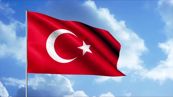 Abstract Realistic Animation of the Waving Flag of the Turkey alt