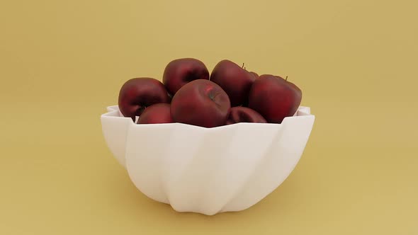 3D Fruit Bowl With Red Delicious Apples Rotating 360 Loop