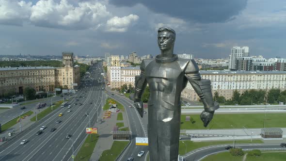 Aerial View of Yuri Gagarin Monument on Gagarin Square in Moscow