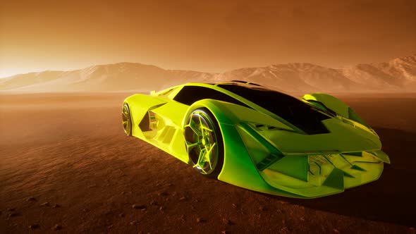 Supercar at Sunset in Desert alt