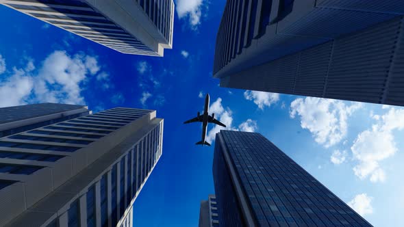 Planes Flying Overhead And Office Buildings