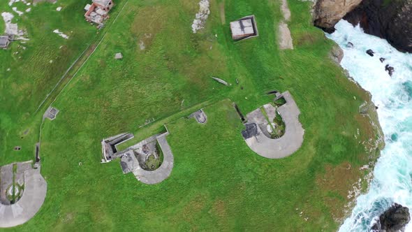 Aerial View of the Ruins of Lenan Head Fort at the North Coast of County Donegal Ireland alt