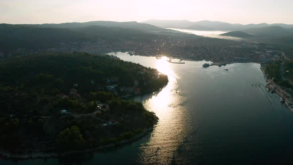 Aerial View of Vela Luka Town on Korcula Island Croatia alt