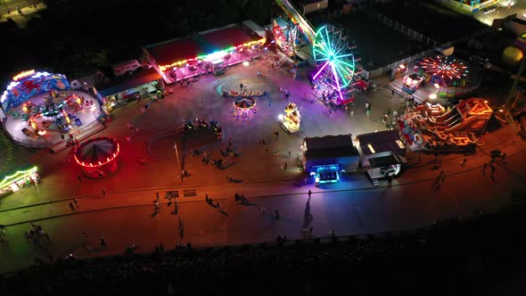 Aerial view to a amusement park at night