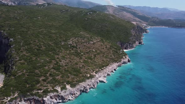 Typical Albanian Landscape on the Adriatic Shore with Mountains