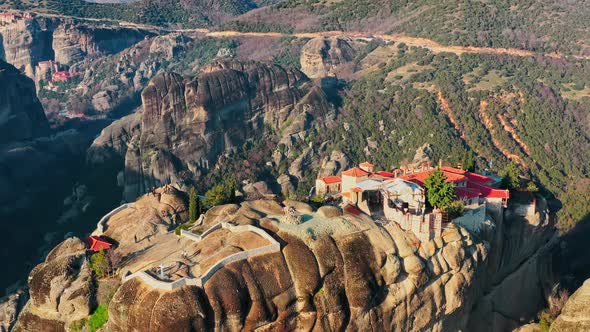 Aerial View of Monastery Trinity and Breathtaking Pictures of Valley and Landmark Canyon of Meteora alt