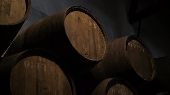 Wine Barrels in Winevaults in Order Stock Port Wine Porto Portugal Spain Old Whiskey alt