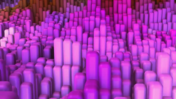 Abstract 3D Landscape Animation With Colorful Cubes alt