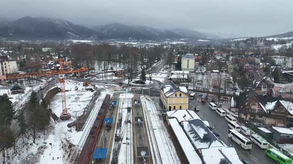Aerial view of the city of Zakopane in Poland alt