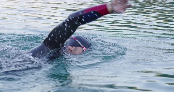 Triathlete Swim Workout Preparing To Triathlon Competition alt
