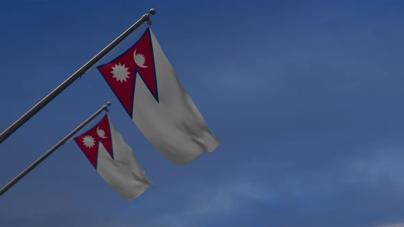 Nepal Flags In The Blue Sky - 4K