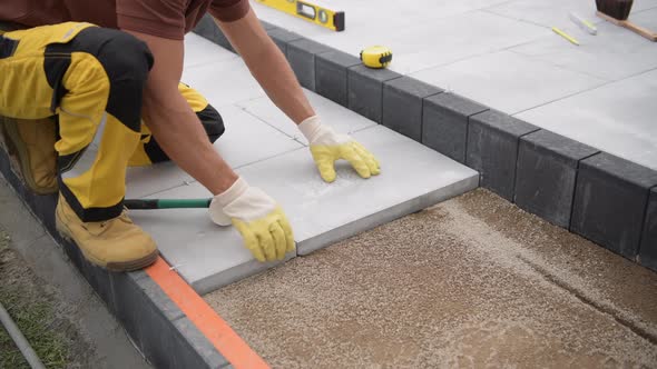 Installing Paving Bricks Patio Floor, Stock Footage | VideoHive