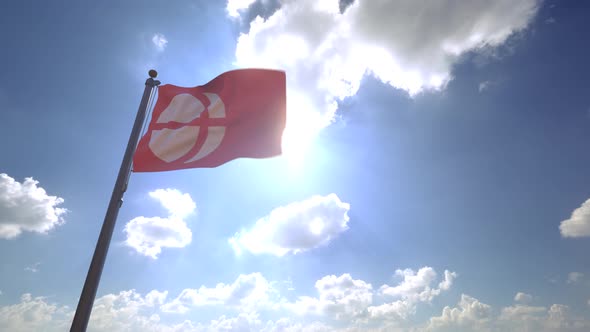 Nagano Prefecture Flag (Japan) on a Flagpole V4 - 4K alt