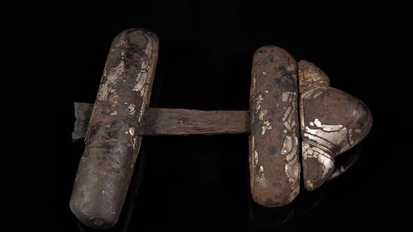 Viking Sword Handle with Golden Inlay Decoration alt