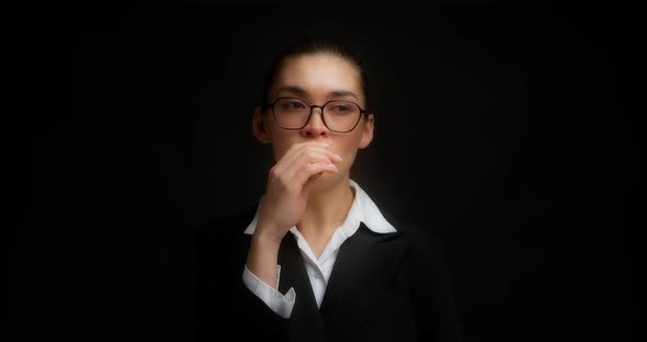 Business Woman Coughs From Vaping