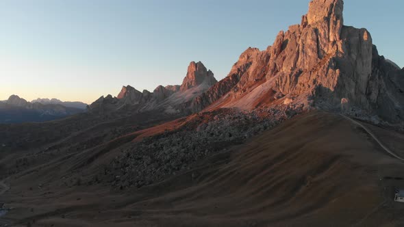 Sunset at Mountain range of Italian Dolomites