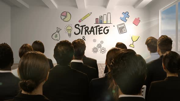 Business people looking at digital screen showing strategy development alt