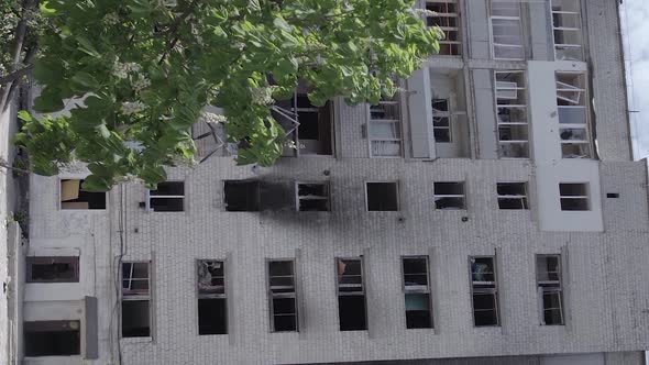 Vertical Video of the War in Ukraine  a Destroyed Building in Borodyanka alt