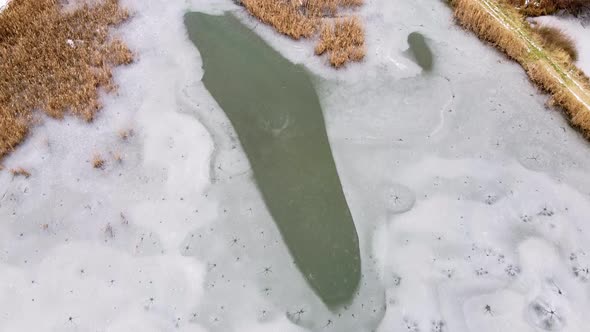 Frozen Lake Winter Aero Drone Video