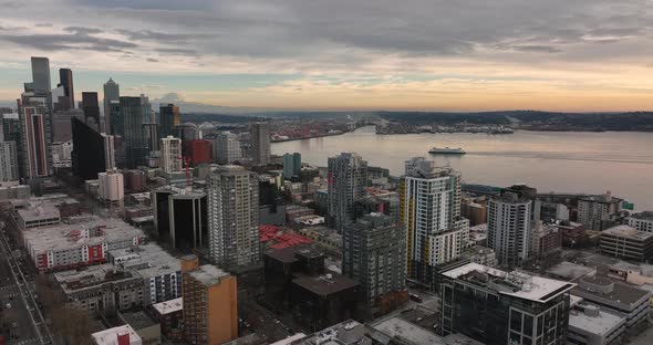 Aerial View Seattle Washington Clear Summer Day 4K UHD