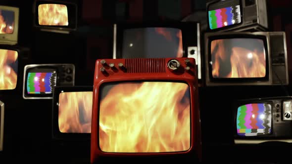 Fire Flames on Retro TVs.