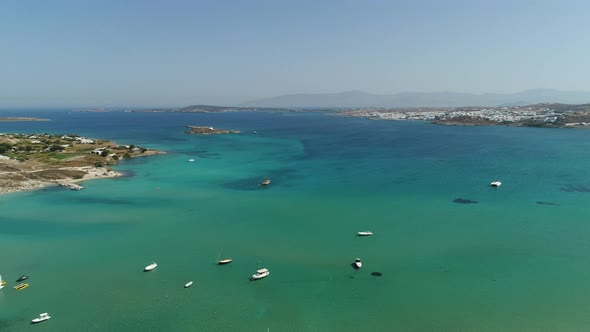 Kolimpithres beach on Paros island in the Cyclades in Greece viewed from the sky alt