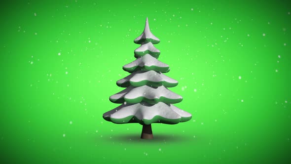 Snow falling on revolving fir tree alt
