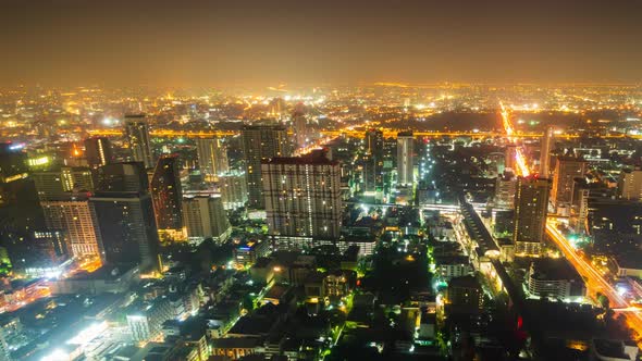 night to day time lapse of Bangkok city downtown and road traffic in Thailand , Cityscape