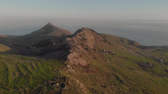 View from drone of Pico do Facho and ocean in background, Madeira. Portugal alt