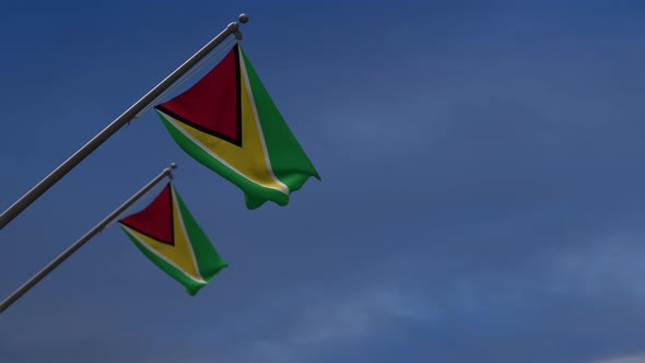 Guyana Flags In The Blue Sky - 4K
