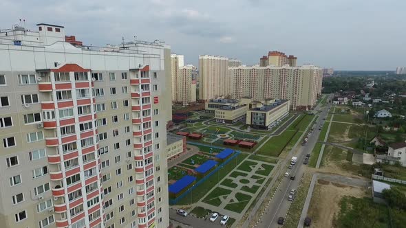 the exterior of the new modern school in the modern residential district,exterior alt