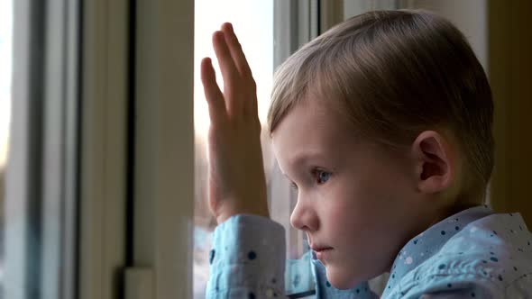 The Little Boy Is Sad At The Window In The Room alt