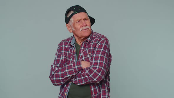 Offended Senior Elderly Man Frustrated After Quarrel Ignores and Does Not Want to Communicate Talk alt